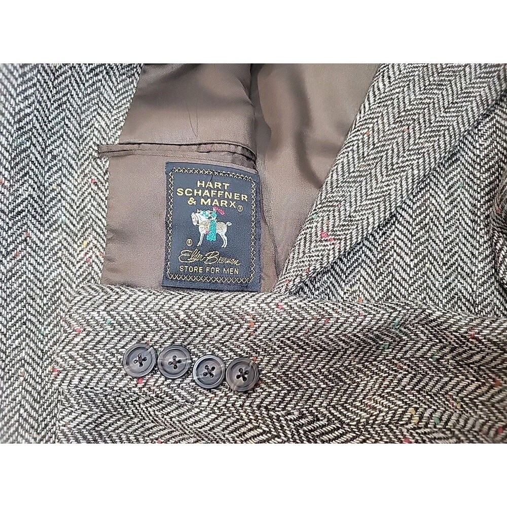 VTG Hart Schaffner Marx 44R Brown Herringbone Tweed Sport Coat Union Made USA
